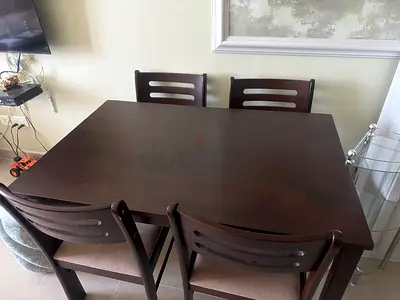 Dark Wood 4-Seater Dining Table with Chairs - Good Condition