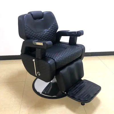 Used Professional Black Barber Chair with Hydraulic Base and Footrest