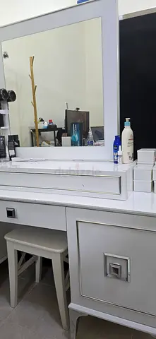White Dressing Table with Mirror and Stool - Modern Vanity Set