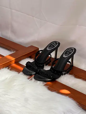 Rene Caovilla Black beaded high-heel slide sandals - size unknown, gently used