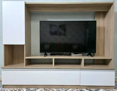 Wood  White TV Entertainment Unit with Storage - Good Condition