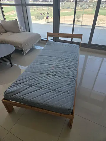 Ikea Simple Wooden Single Bed Frame with Slats and his mattress