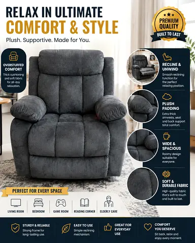 Luxury Plush Recliner Chair Oversized Comfortable Lounge Sofa with Padded Armrests