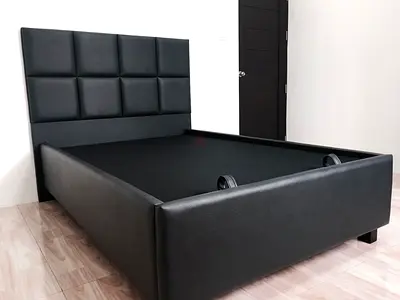 Black Faux Leather Double Bed Frame with Padded Headboard