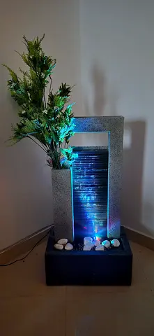 Indoor Outdoor Waterfall Fountain with LED Lights and Decorative Plants