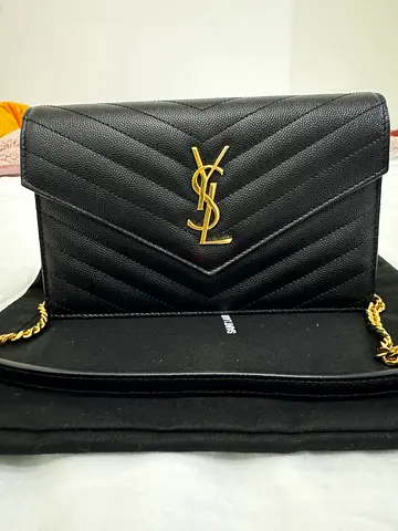 Saint Laurent Cassandre Matelassé Envelope Chain Wallet in Quilted Leather