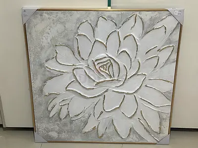 Large Textured White Floral Wall Art Canvas