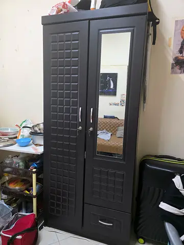 Dark brown freestanding wardrobe with mirror - used