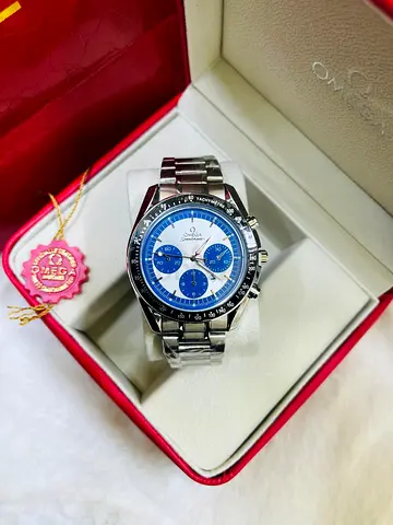 Omega Speedmaster-style Stainless Steel Chronograph Watch in Box