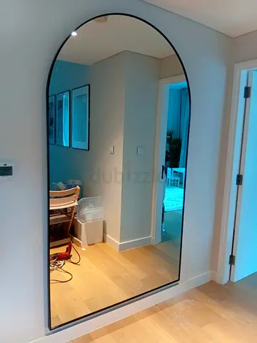 Large Arch Wall Mirror with Thin Black Frame