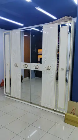 Large White Mirrored Wardrobe with Gold Trim - 6 Doors