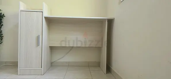 Modern Light Wood Study Desk with Side Storage Cupboard