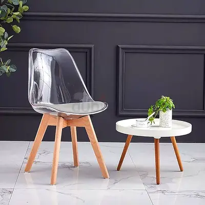 Modern Clear Acrylic Chair with Wooden Legs