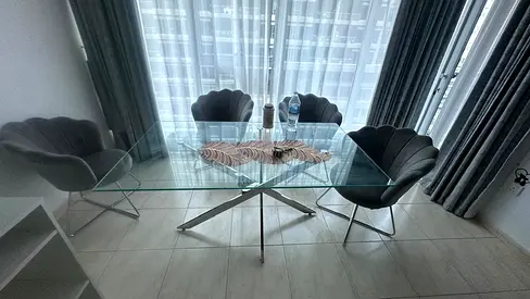 Glass Top Dining Table with 4 Velvet Shell Chairs - Modern Set