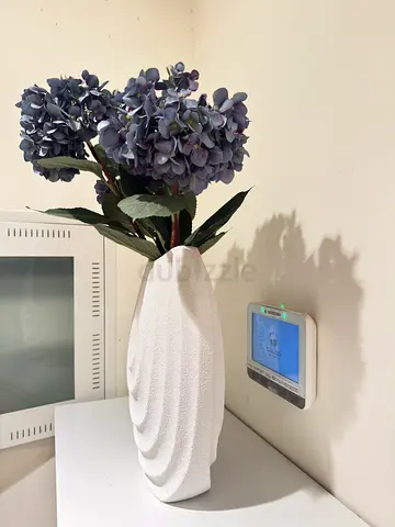 Artificial Purple Hydrangea Stem in White Decorative Vase