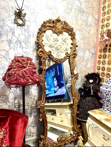 Ornate Vintage Gold Floor Mirror with Carved Frame