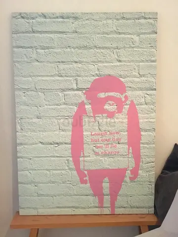 Street-Art Style Pink Stencil on Brick-Effect Canvas