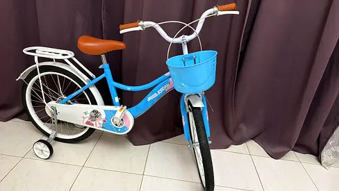 Kids Blue Bicycle with Training Wheels and Front Basket - Good Condition