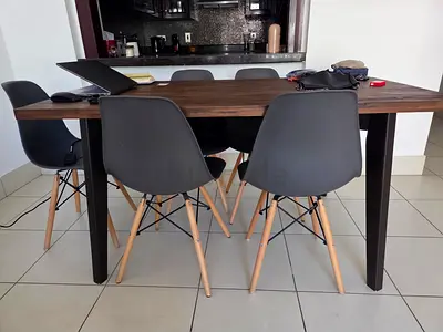 Solid Wood Dining Table - Dark Finish, Seats 6