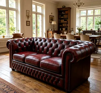 Classic Chesterfield 3-Seater Leather Sofa - Deep Burgundy