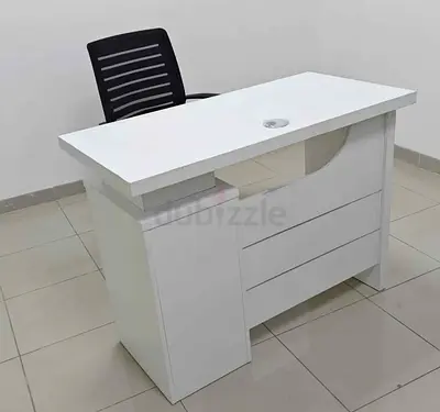 White Office Desk with Drawers and Cable Port