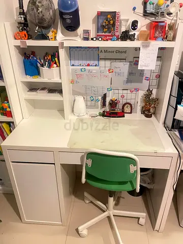White Study Desk with Hutch and Storage Cabinet - Good Used Condition