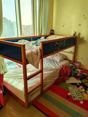 Wooden Childrens Bunk Bed with Blue Panels
