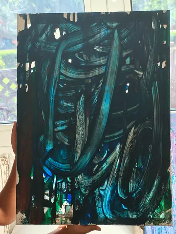 Abstract Acrylic Painting on Canvas - Deep Teal Palette