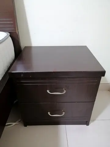 BROWN WOOD POLSIHED SQAURE TWO TABLES SET