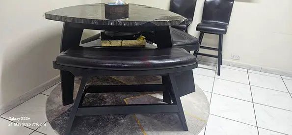 High dining table with Set of 2 Black Leather Bar Stools with 2 Bench