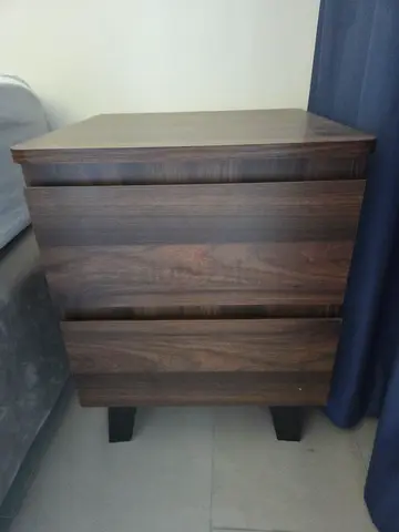 2x Solid Wood Bedside Tables/ Nightstand - Dark Walnut Finish