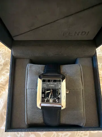 Vintage Fendi Black Dial Mens Wristwatch with Leather Strap (in original box)