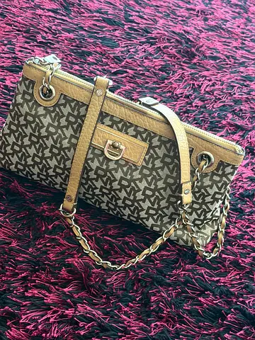 Original DKNY , Brown patterned chain-strap shoulder bag, gently used