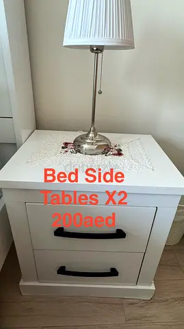 Full Bedroom, bed wooden frame, Pair of white bedside tables (2), dressing counter- Good condition