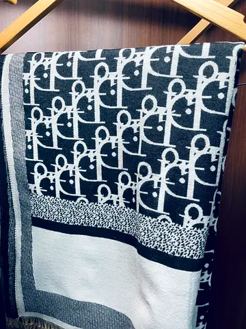 Wool scarf Black  White Patterned Scarf / Shawl - Lightly Used