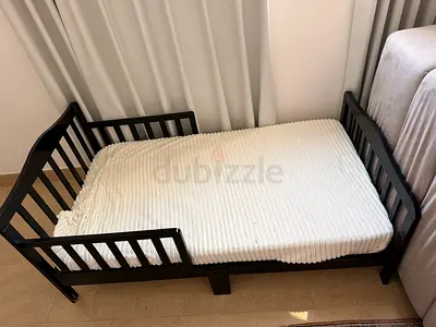 Wooden Toddler Bed / Small Cot - Dark Brown, Good Condition