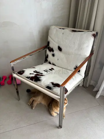VINTAGE REAL COWHIDE LOUNGE CHAIR WOOD STAINLESS STEEL - ZARA HOME