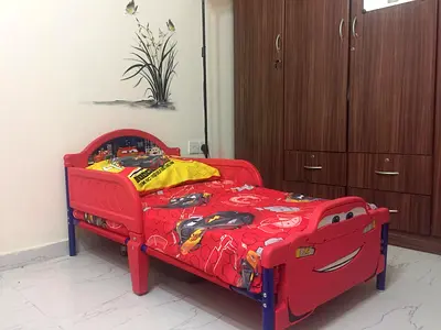Red Car-Themed kids Bed with Mattress(cover not open) (Age grp 2-8)( Cars style)(baby shop item)