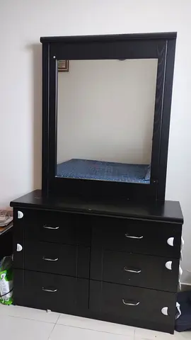 Black 6-Drawer Dresser with Large Mirror - Good Condition