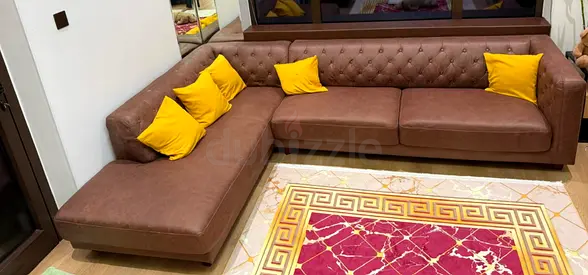 Brown L-shaped Leather Corner Sofa and 3 seater sofa - Good Condition