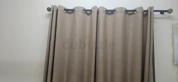 Blackout beige brown Eyelet Curtains with Black Rod
