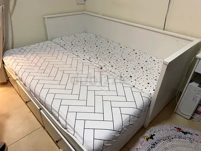 White IKEA Sofa Bed  with Trundle and Storage Drawers — Good Condition