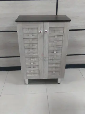 Small 2-Door Wooden Storage Cabinet with Woven-Style Doors