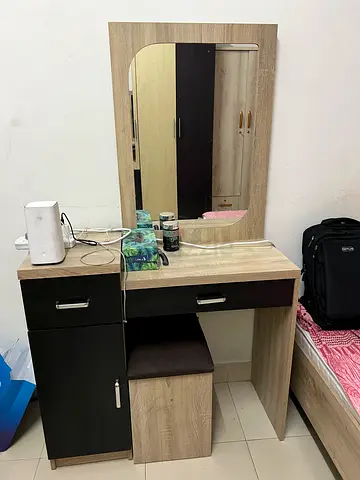 Wooden Dressing Table with Mirror and Stool - Good Condition