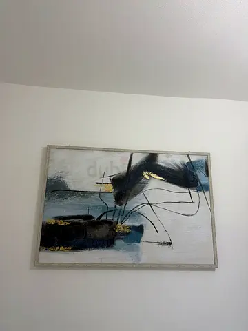 Framed Abstract Modern Wall Art Painting - Blue  Gold Accents