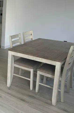 Solid Wood 4-Seater Dining Table with Chairs - Light Oak Finish