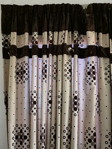 Pair of beige and brown patterned blackout curtains (ready to hang)