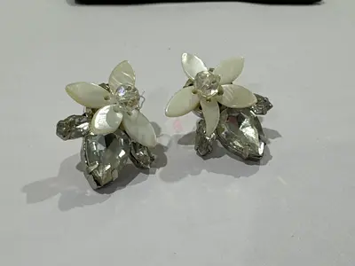 Pair of floral crystal clip-on earrings