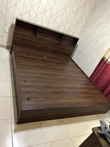 Wooden king Bed with Storage Headboard - Dark Walnut