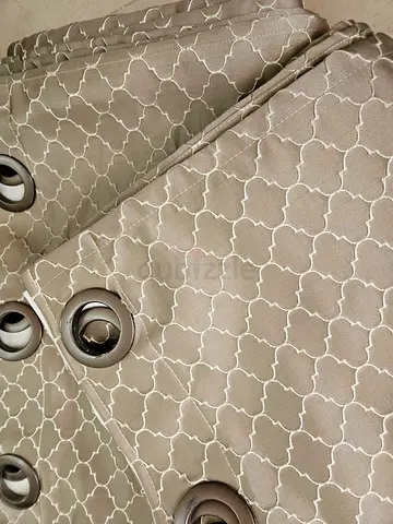 Beautiful Beige Geometric Eyelet Curtains (Set) - Good Condition